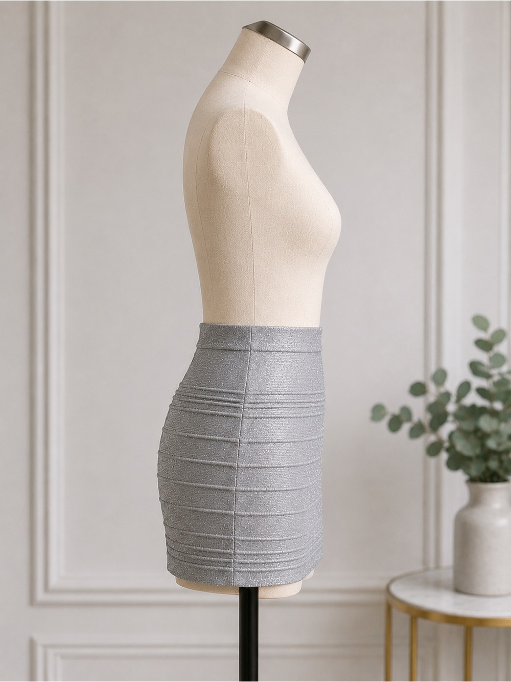 Charlotte Russe Silver Shimmer Glitter Metallic Bandage Bodycon Mini Skirt - Picture 3 of 8